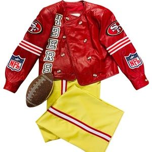 Handmade refashioned 49ers Red vintage leather jacket.